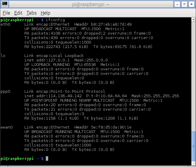 E1820 wvdial ifconfig