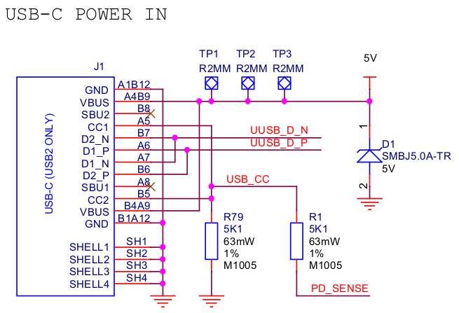 Raspberry Pi 4B USB-C Power in 的電路系統